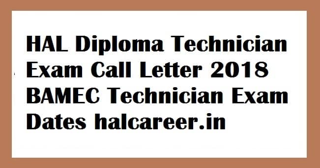 HAL Diploma Technician Exam Call Letter 2018