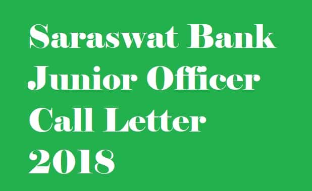 Saraswat Bank Junior Officer Call Letter