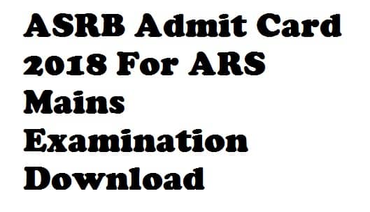 ASRB ARS Admit Card 2017