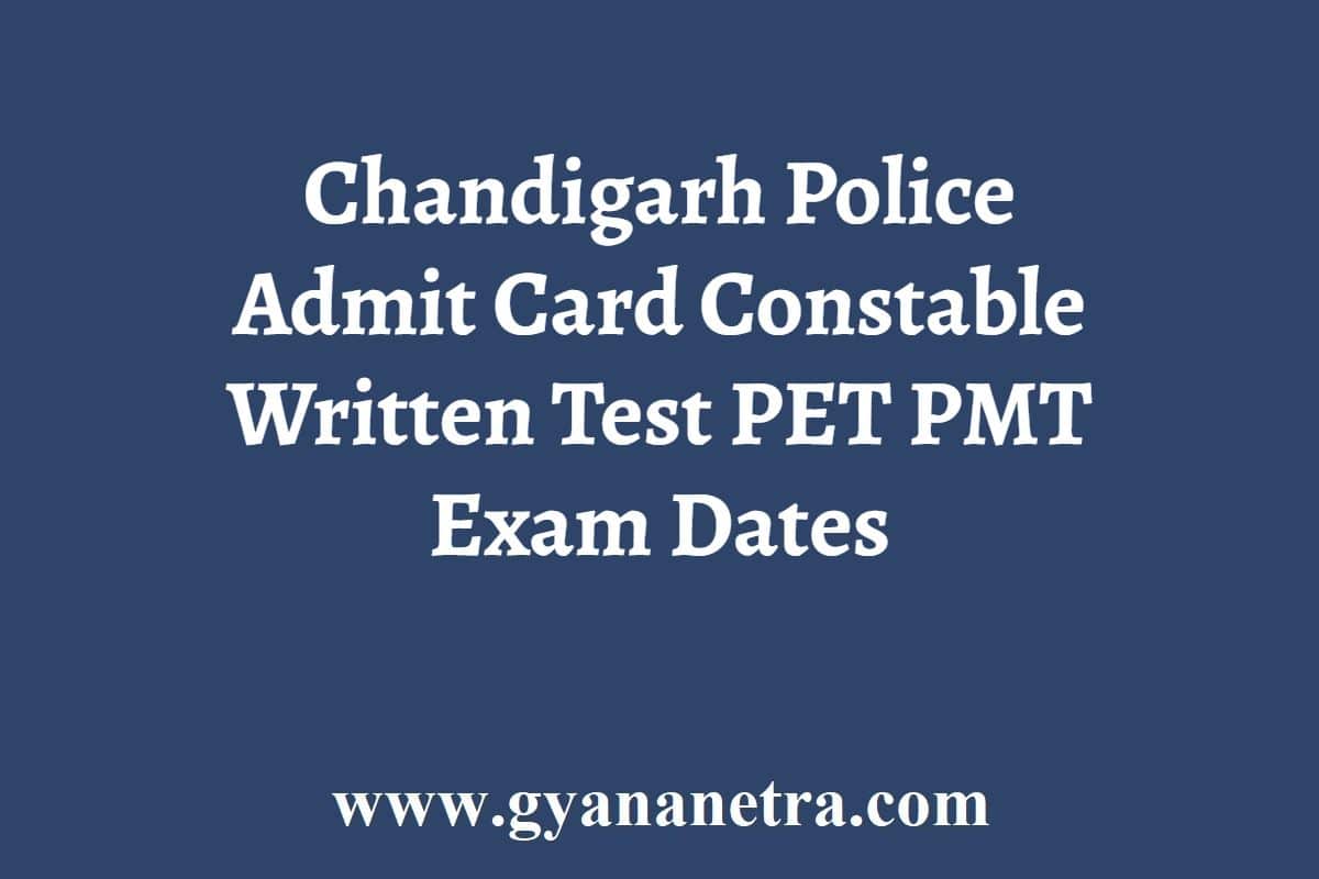 Chandigarh Police Admit Card 2024 Constable Written Test PET PMT Exam