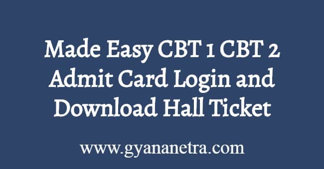 Made Easy CBT 1 Admit Card