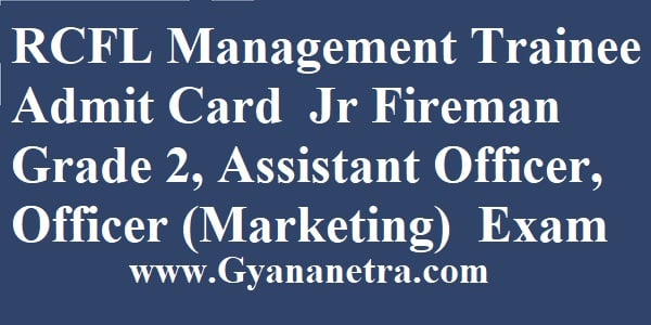 RCFL Management Trainee Admit Card