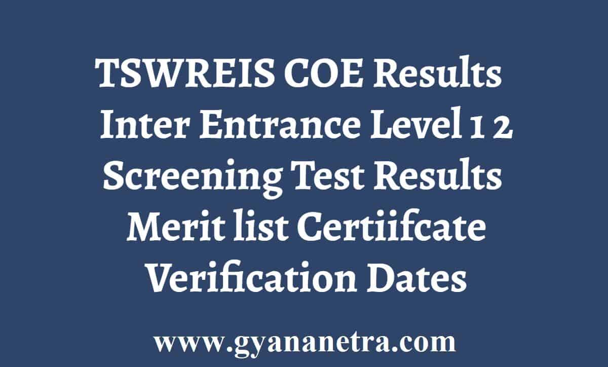 TSWREIS TSWR COE CET Results 2024 Counselling Dates