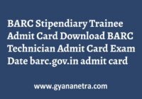 BARC Stipendiary Trainee Admit Card