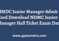 NMDC Junior Manager Admit Card Exam Date