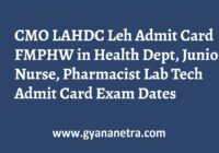 CMO LAHDC Leh Admit Card Exam Date