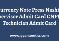 CNP Nashik Supervisor Admit Card Exam Date