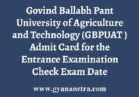 GBPUAT Pantnagar Admit Card