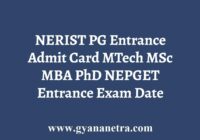 NERIST PG Entrance Admit Card