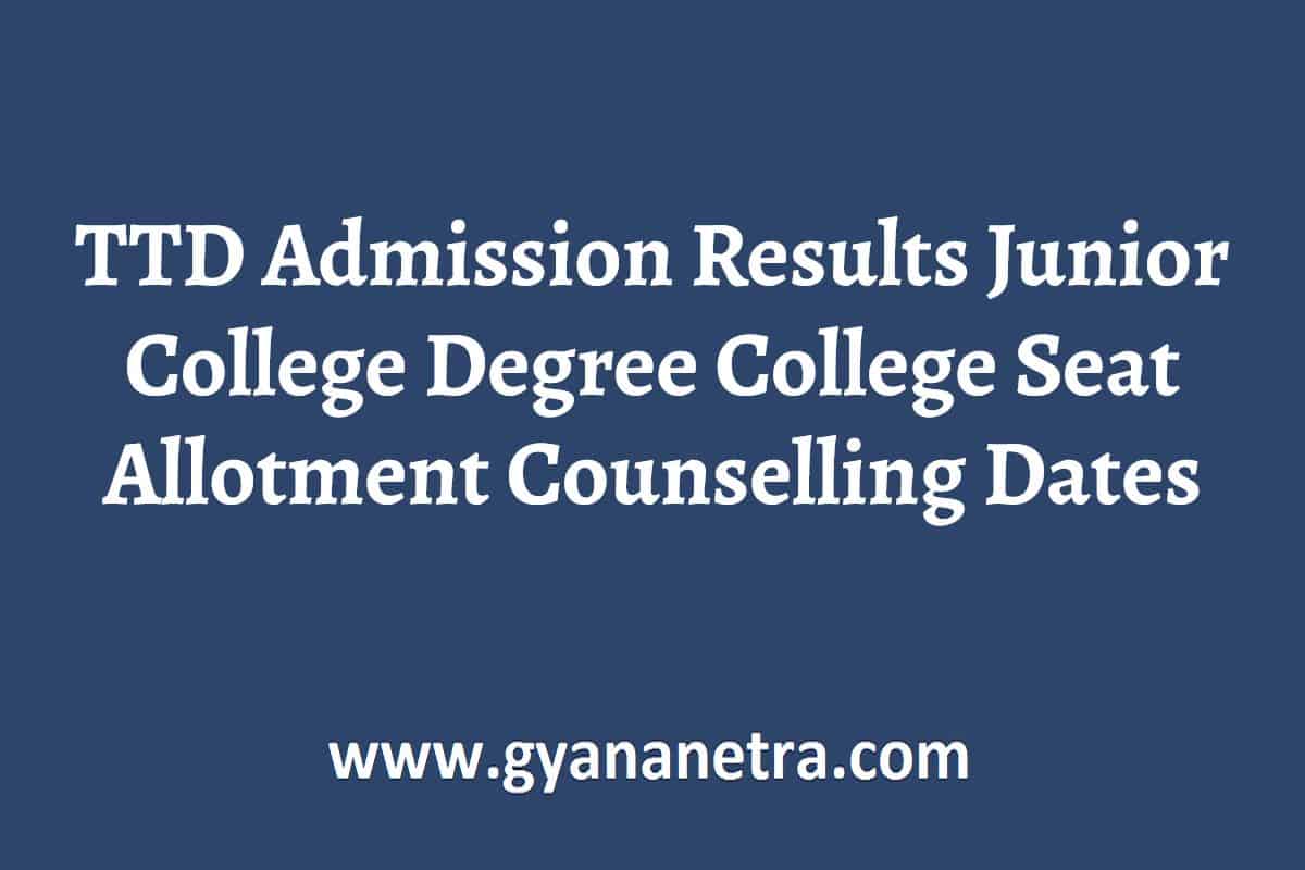 TTD Admission Results 2024 Junior College Degree College Seat Allotment