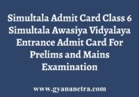 Simultala Awasiya Vidyalaya Class 6 Entrance Admit Card