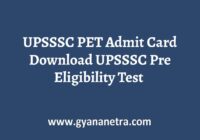 UPSSSC PET Admit Card Exam Date