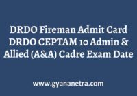 DRDO Fireman Admit Card Exam Date