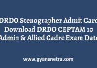 DRDO Stenographer Admit Card Exam Date