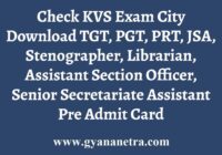 KVS Exam City Pre Admit Card