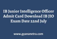 IB Junior Intelligence Officer Admit Card