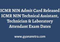 ICMR NIN Admit Card Exam Date