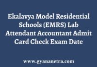 EMRS Lab Attendant Accountant Admit Card