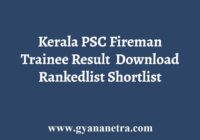 Kerala PSC Fireman Result
