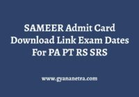 SAMEER Admit Card Exam Date
